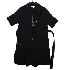 Michael Michael Kors Belted Zip-Front Shirtdress Size 1X Black